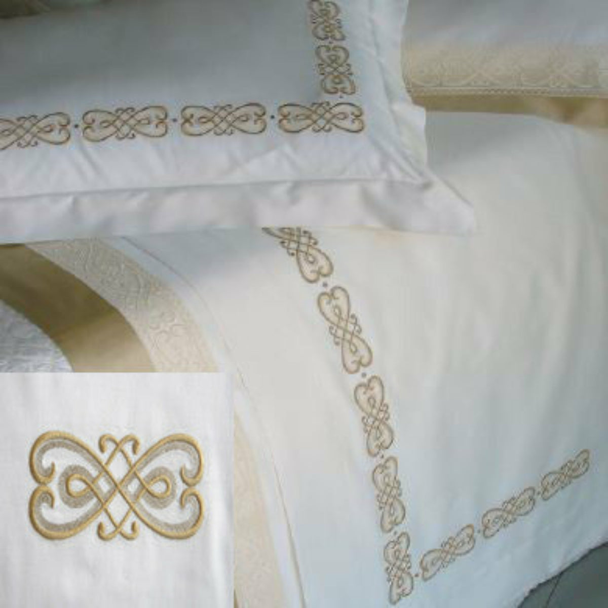 Dea Gianna Embroidered Bedding Ivory/Gold Fine Linens
