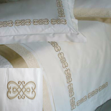 Dea Gianna Embroidered Bedding Ivory/Sand Fine Linens