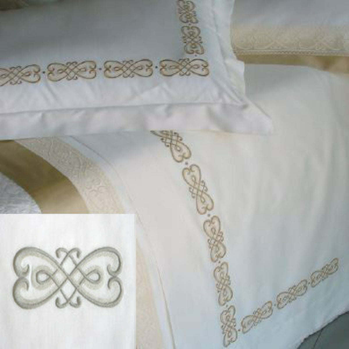 Dea Gianna Embroidered Bedding White/Light Grey Fine Linens