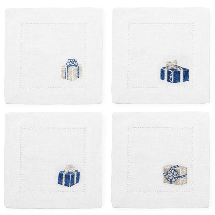 Sferra Gifts Cocktail Napkins - Blue/Silver