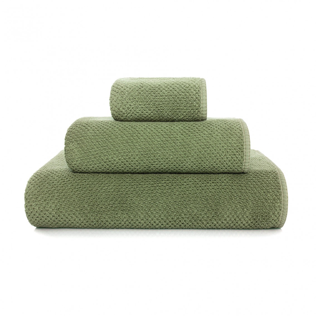 Stack of Graccioza Bee Waffle Towels in Jade Color and Different Sizes