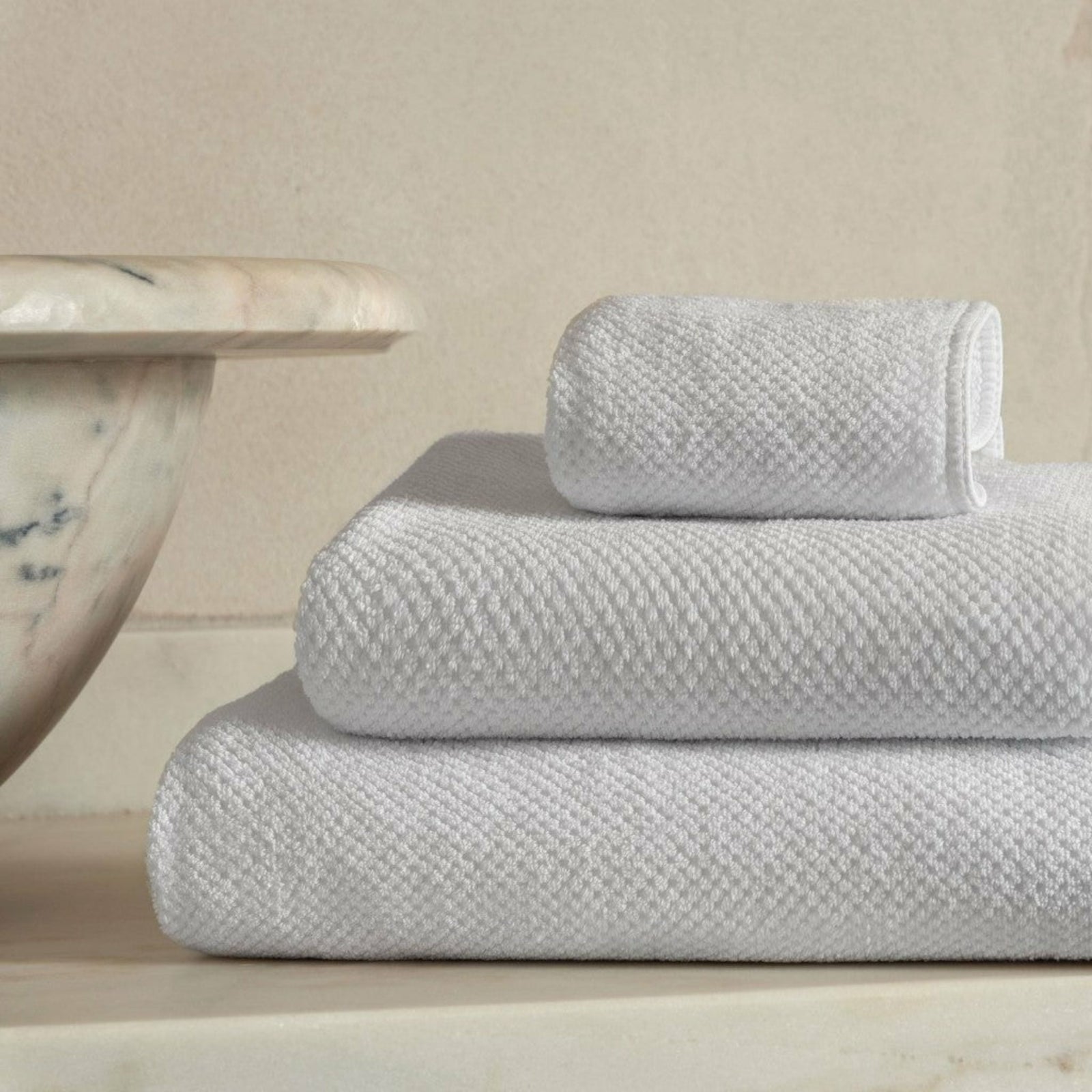 Graccioza Bee Waffle Towels White Fine Linens