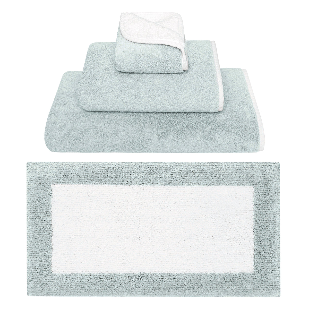 Clear Image of Graccioza Bicolore Bath Towels and Rugs in Sea Mist/White