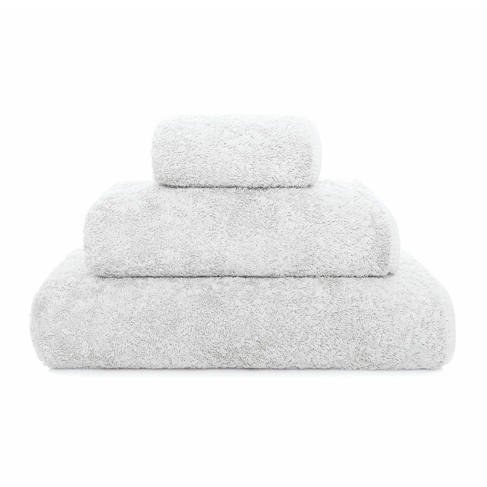 Stack of Graccioza Long Double Loop Bath Towels in Cloud Color