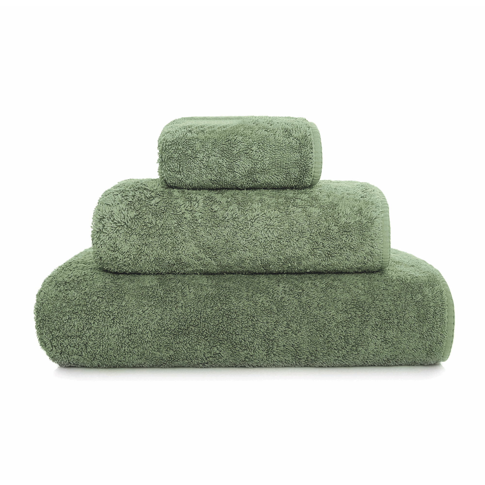 Stack of Graccioza Long Double Loop Bath Towels in Jade Color