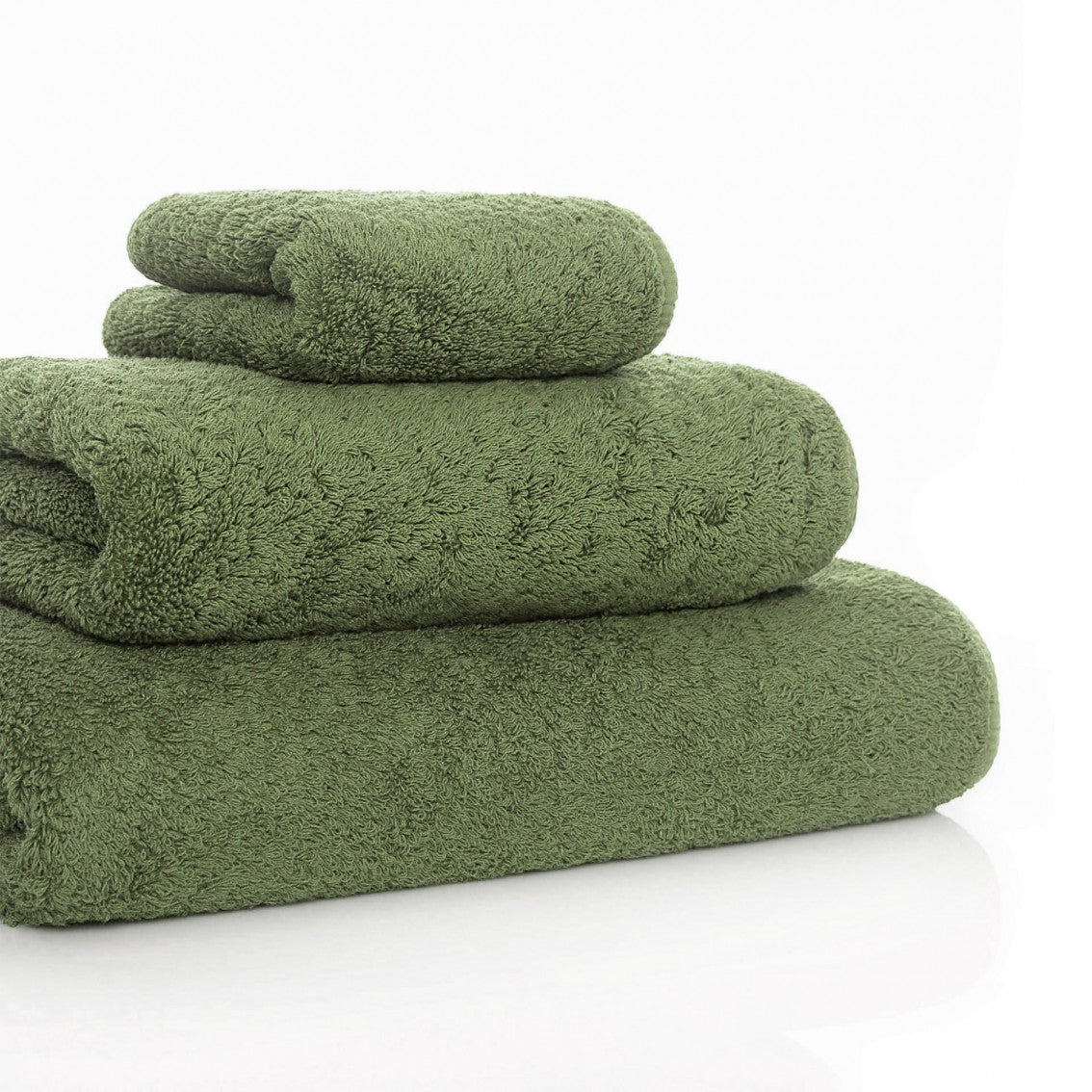 Sideview Stack of Graccioza Long Double Loop Bath Towels in Jade Color