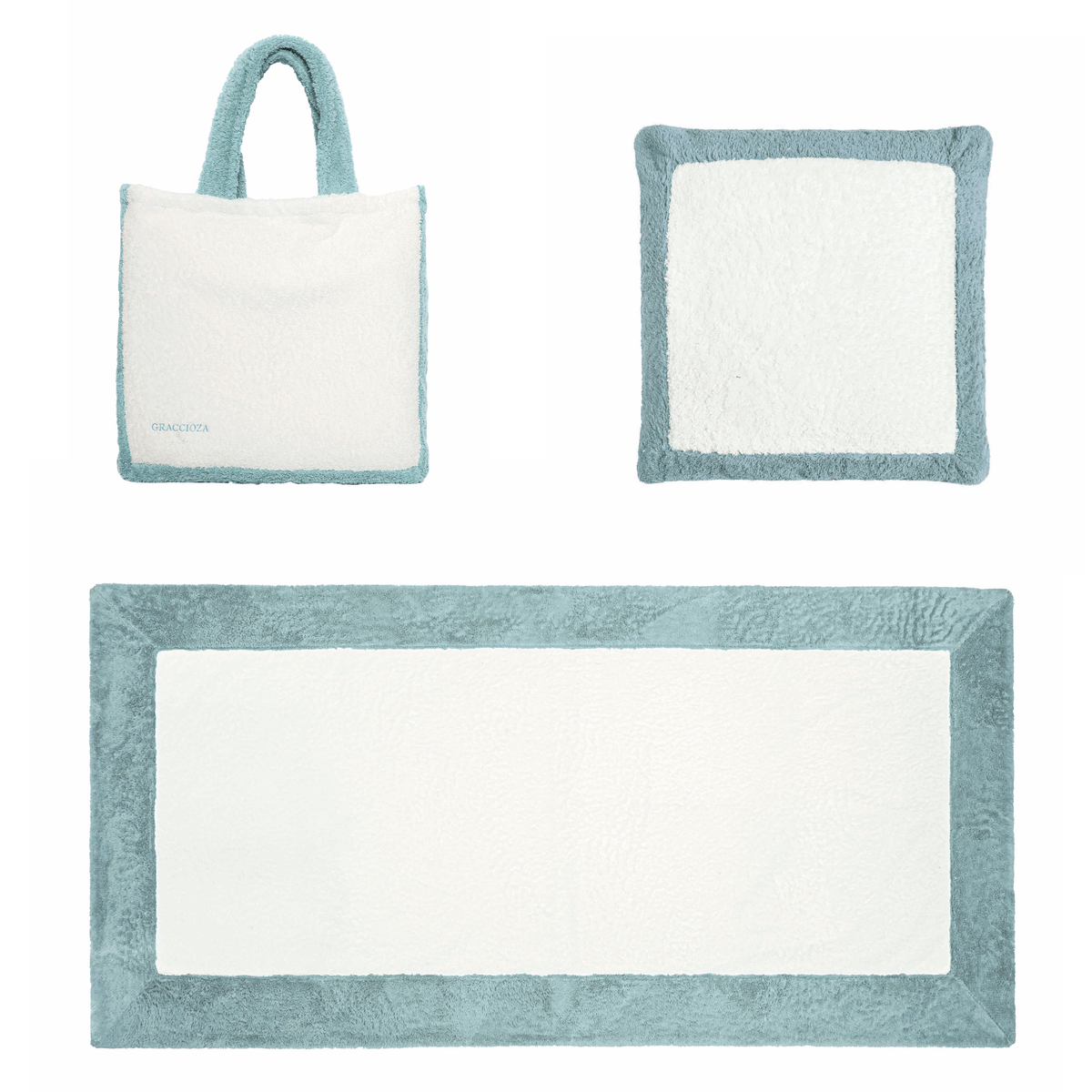 Beach Towel, Pillow and Bag Collection of Graccioza Lux Beach Set in Sea Mist Color