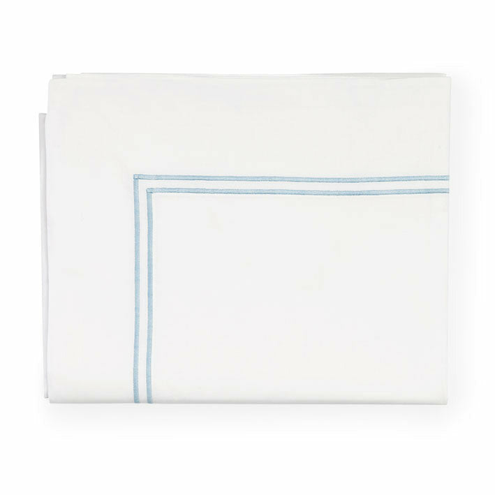 Sferra Grande Hotel Collection Flat Sheet White/Blue Fine Linens