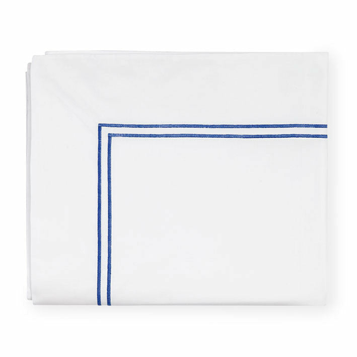 Sferra Grande Hotel Collection Flat Sheet White/Cornflower Blue Fine Linens