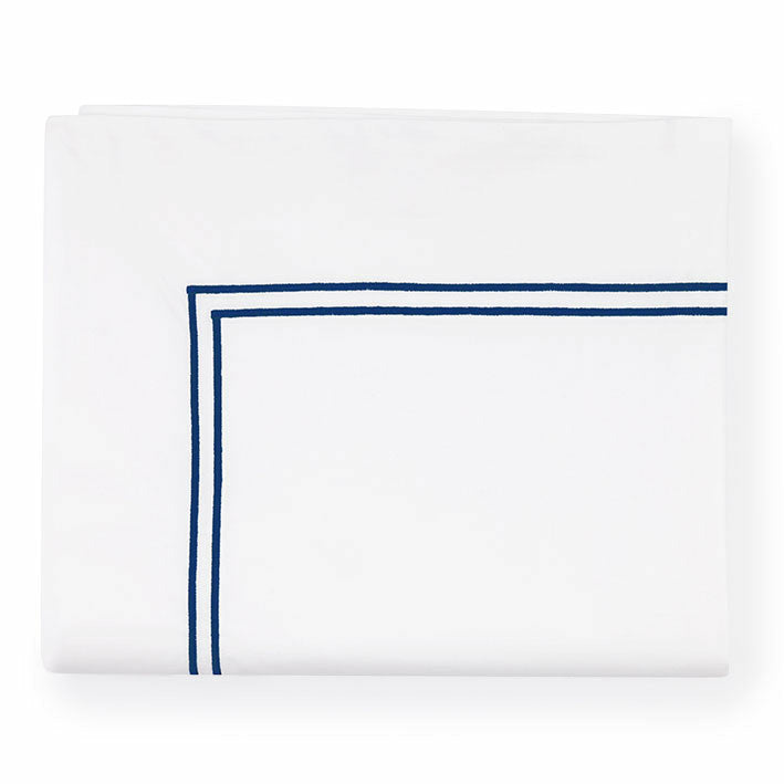 Sferra Grande Hotel Collection Flat Sheet White/Navy Fine Linens