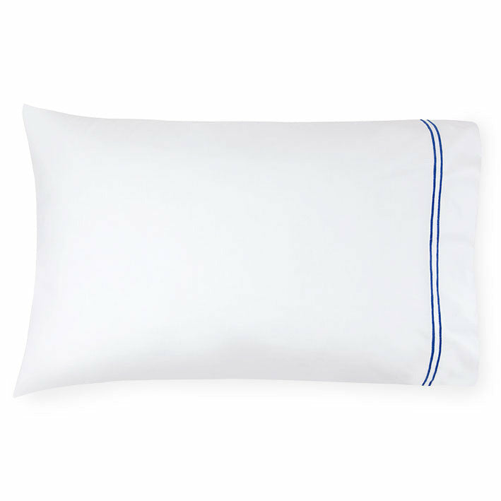 Sferra Grande Hotel Collection Pair of Two Pillowcases White/Cornflower Blue Fine Linens