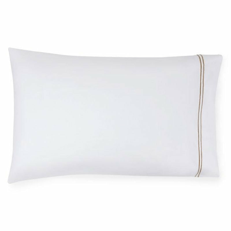 Sferra Grande Hotel Collection Pair of Two Pillowcases White/Taupe Fine Linens