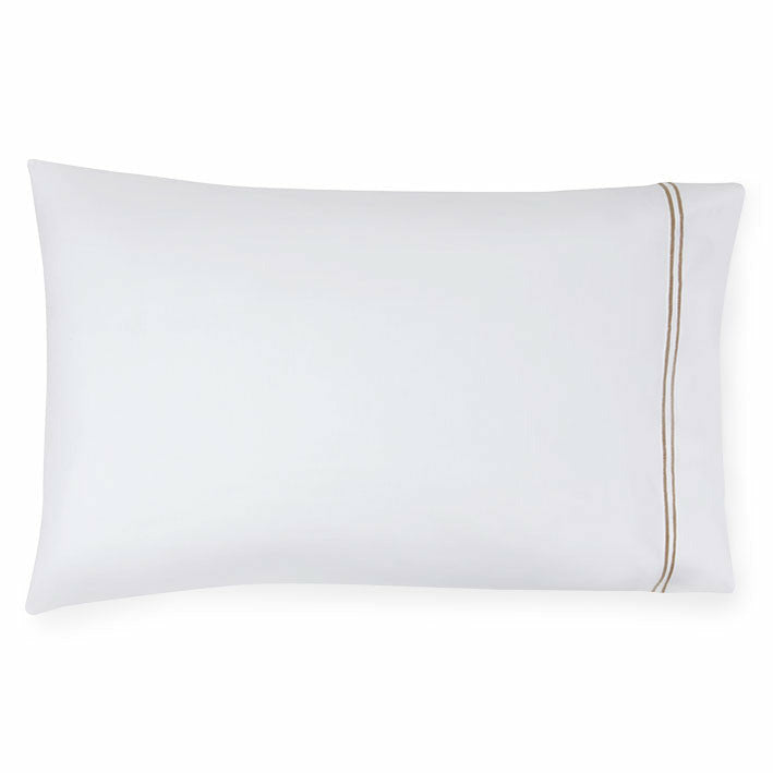 Sferra Grande Hotel Collection Pair of Two Pillowcases White/Taupe Fine Linens