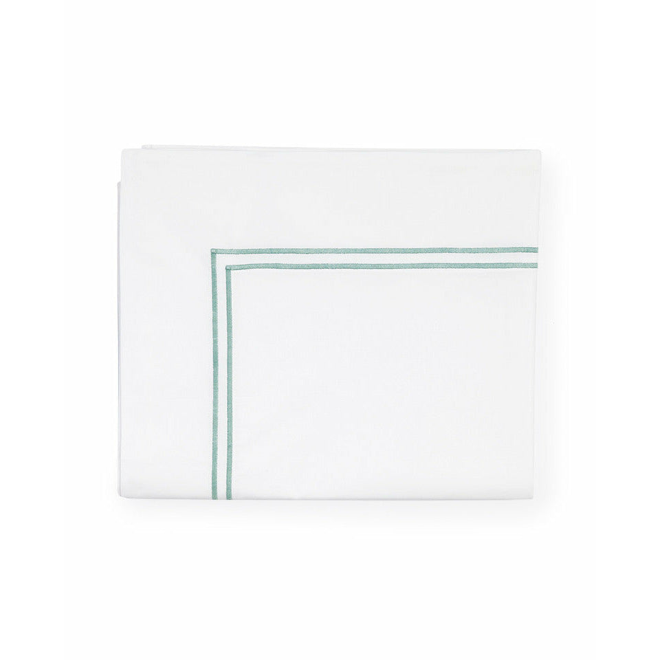 Sferra Grande Hotel Collection Flat Sheet White/Aqua Fine Linens