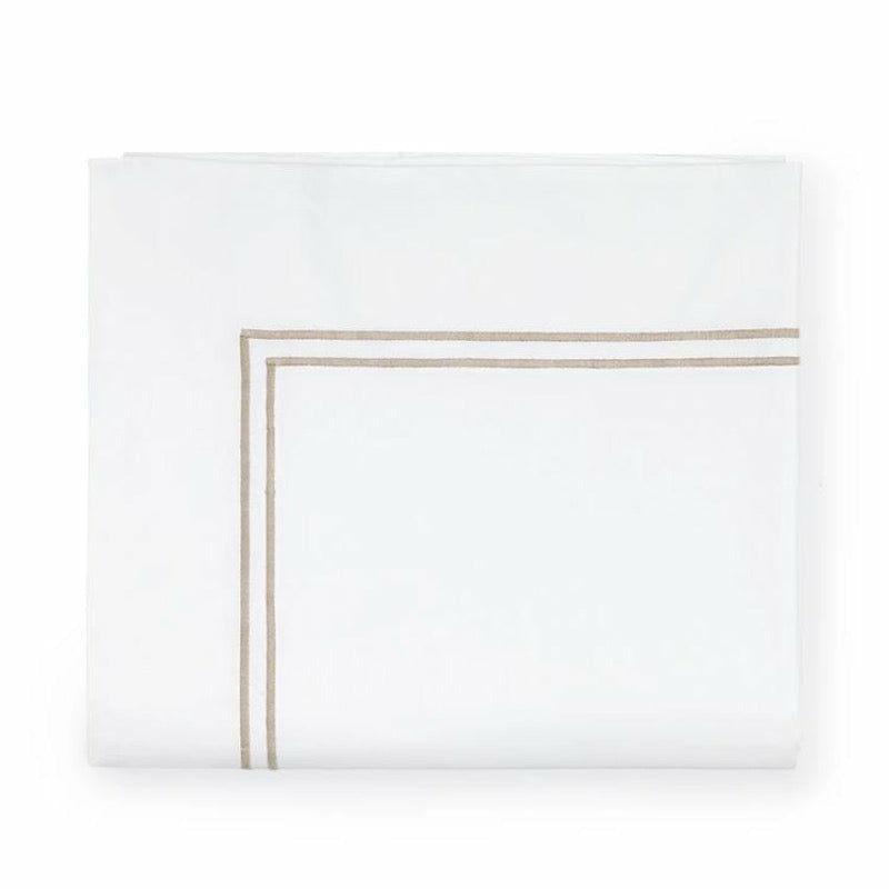 Sferra Grande Hotel Collection Flat Sheet White/Taupe Fine Linens