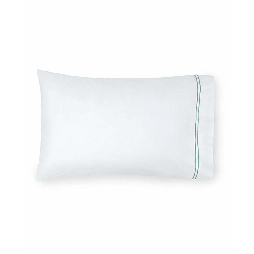 Sferra Grande Hotel Collection Pair of Two Pillowcases White/Aqua Fine Linens