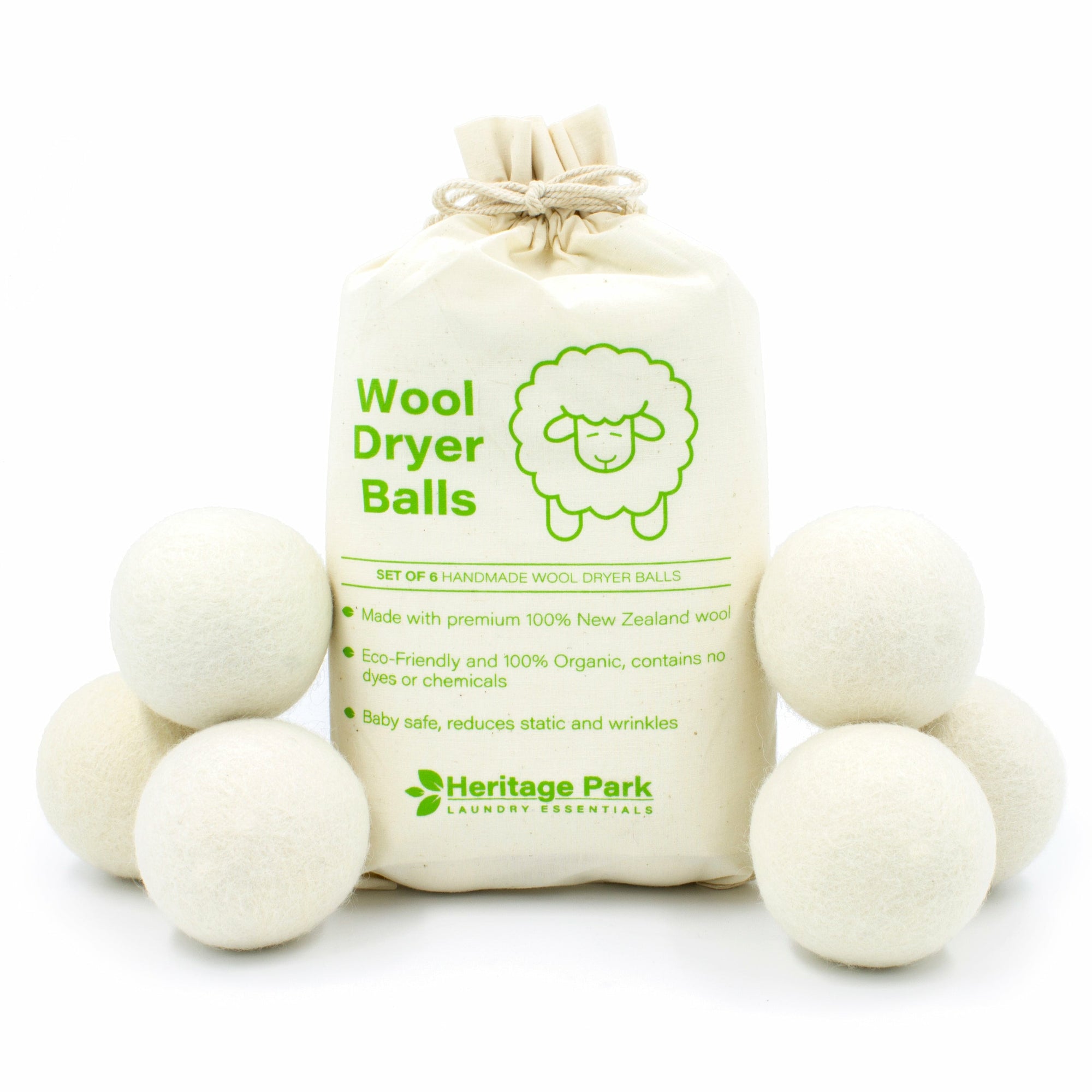 Heritage Park Wool Dryer Balls - White / 6 pack