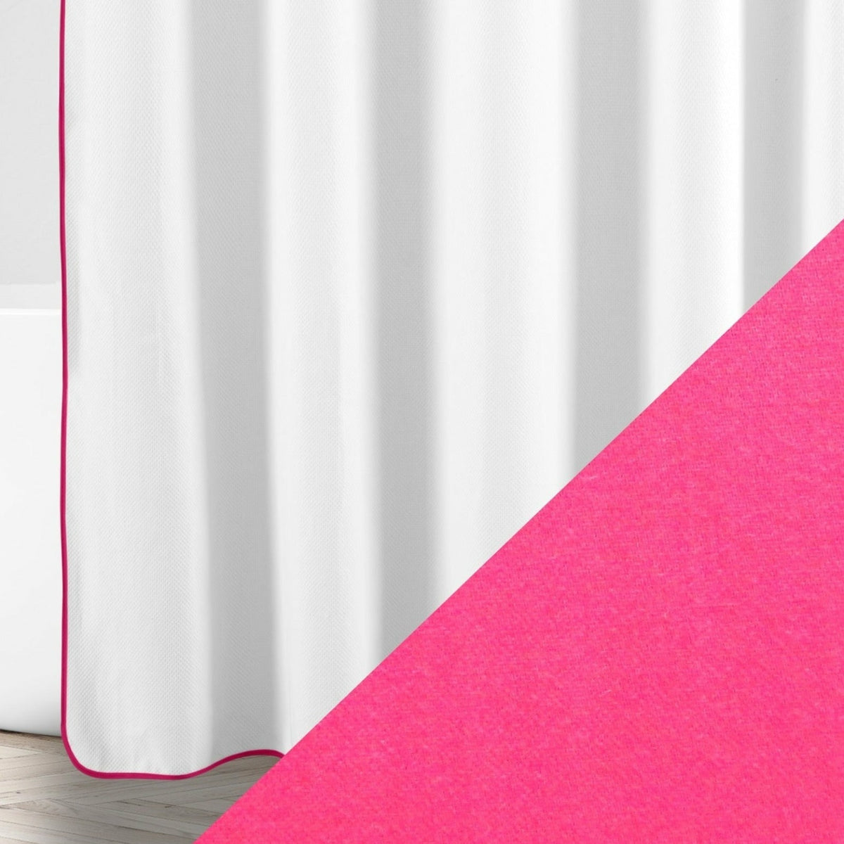 Home Treasures Bodrum Shower Curtains Swatch White/Brilliance Pink Fine Linens