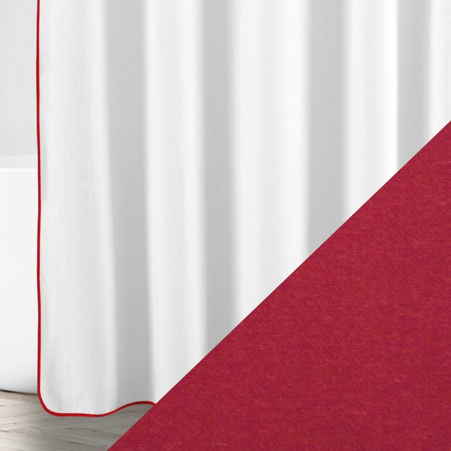 Home Treasures Bodrum Shower Curtains White/Bright Red Fine Linens