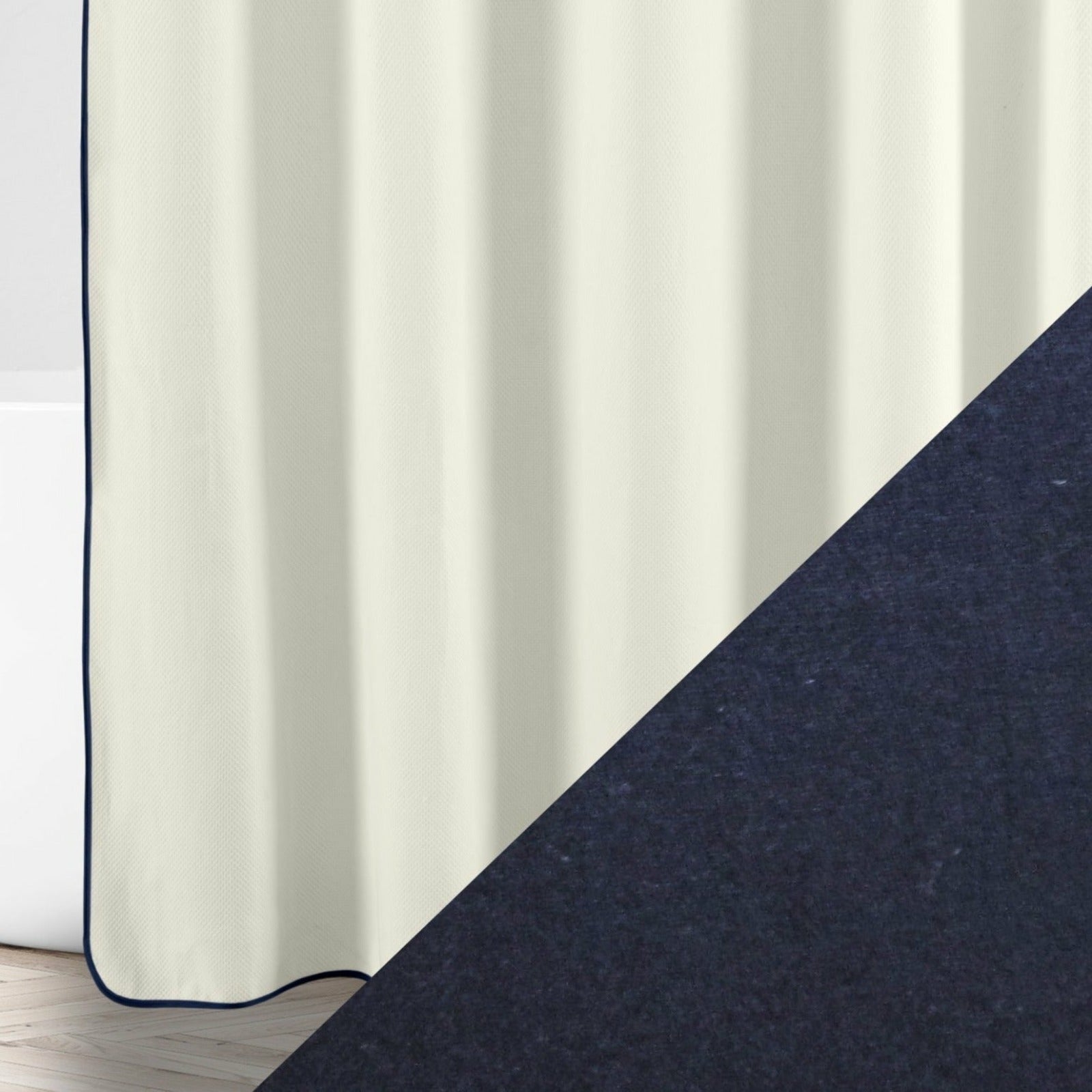 Home Treasures Bodrum Shower Curtains Ivory/Navy Fine Linens