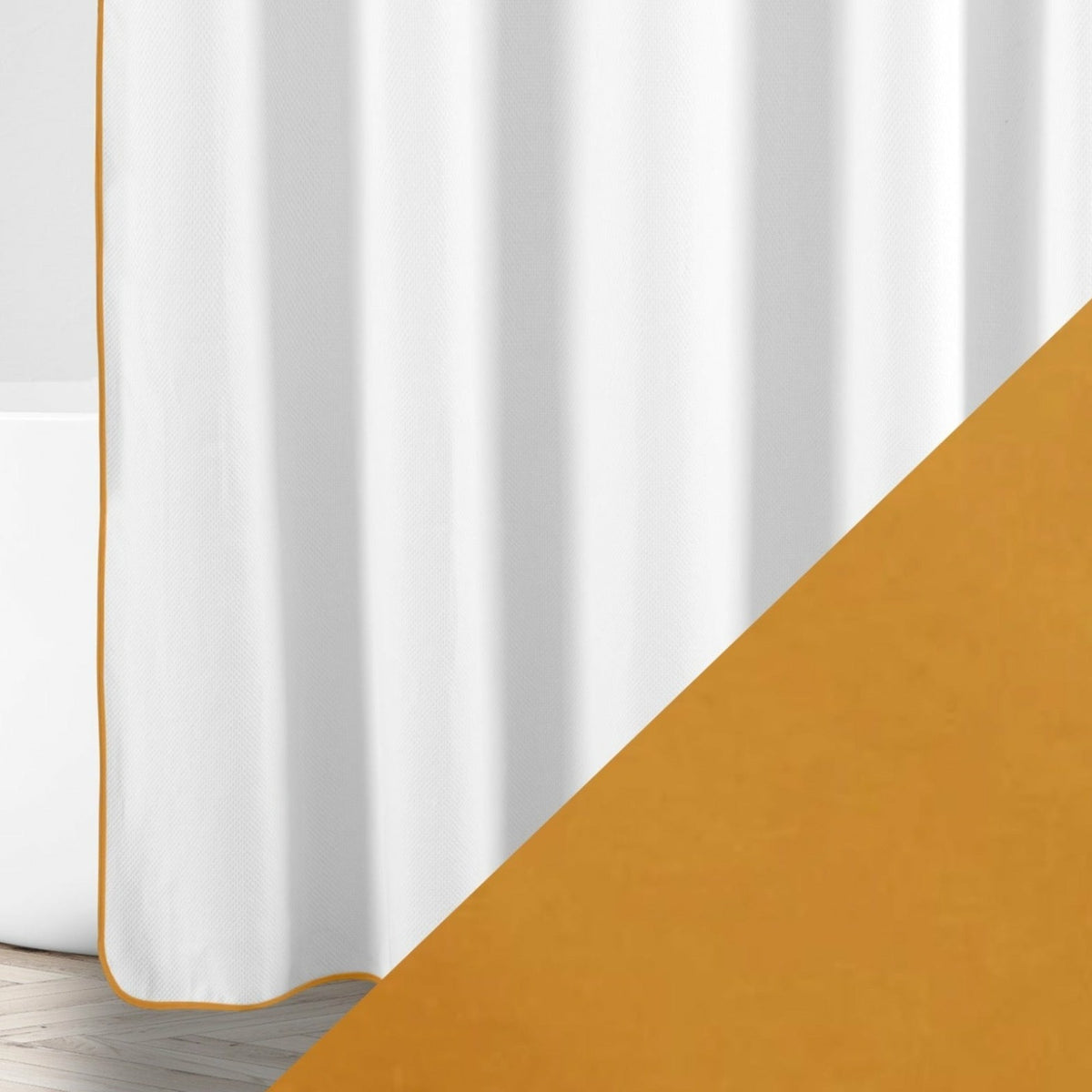 Home Treasures Bodrum Shower Curtains Swatch White/Marigold Fine Linens