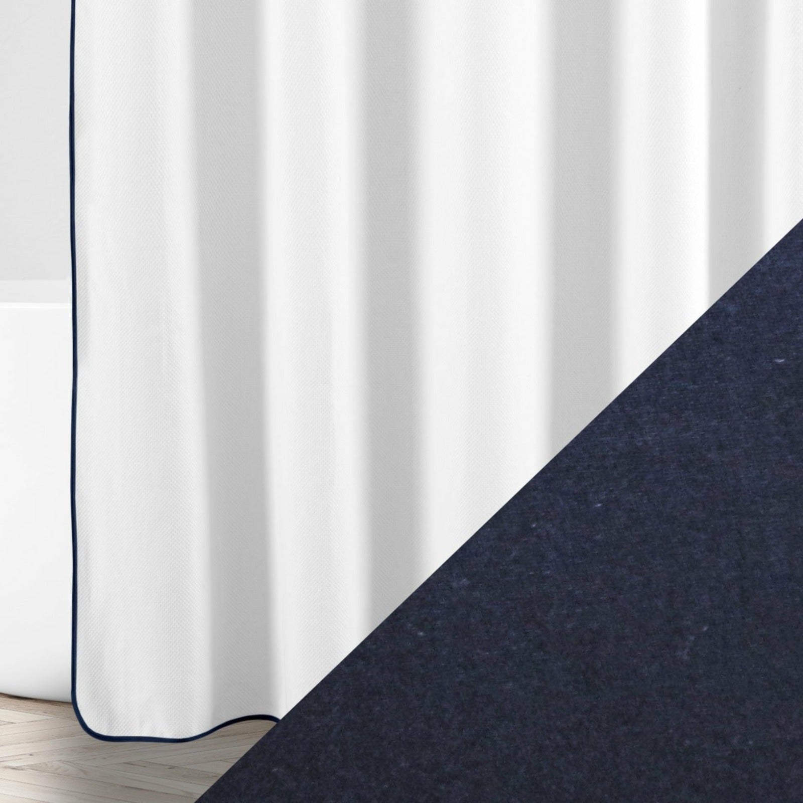 Home Treasures Bodrum Shower Curtains White/Navy Fine Linens