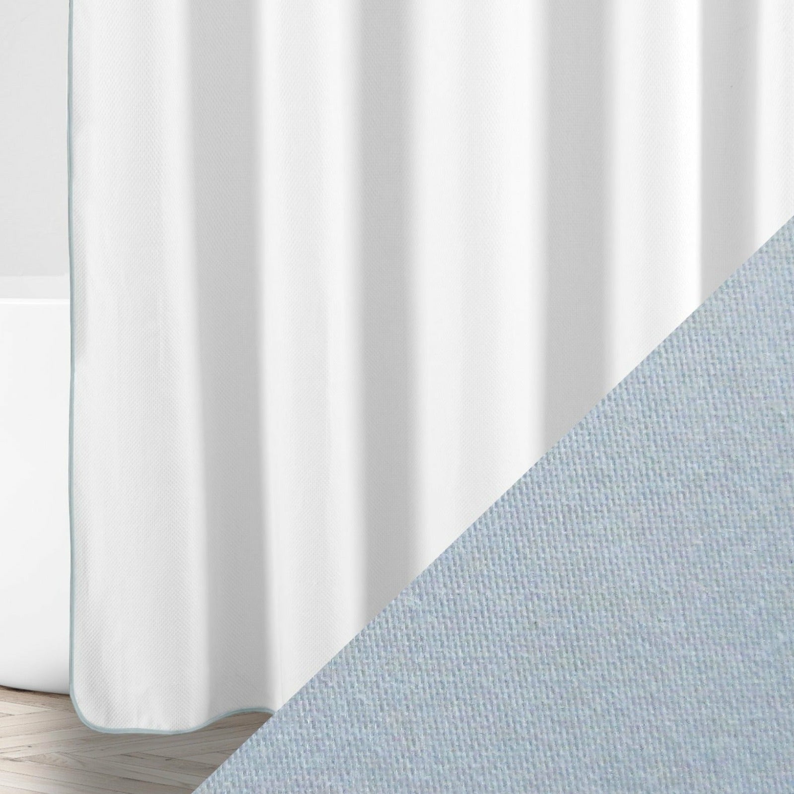 Home Treasures Bodrum Shower Curtains White/Sion Blue Fine Linens