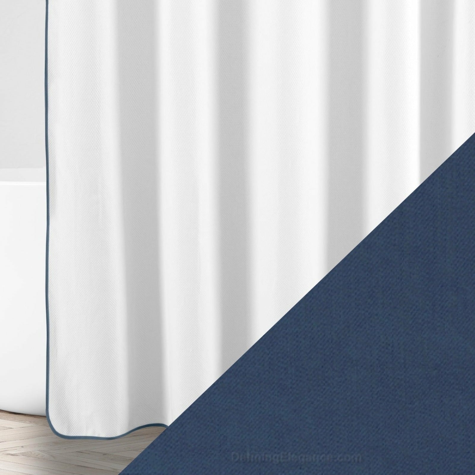 Home Treasures Bodrum Shower Curtains White/Slate Blue Fine Linens