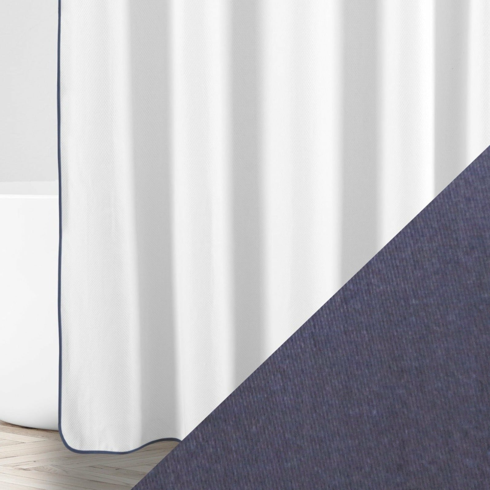 Home Treasures Bodrum Shower Curtains White/Stone Blue Fine Linens