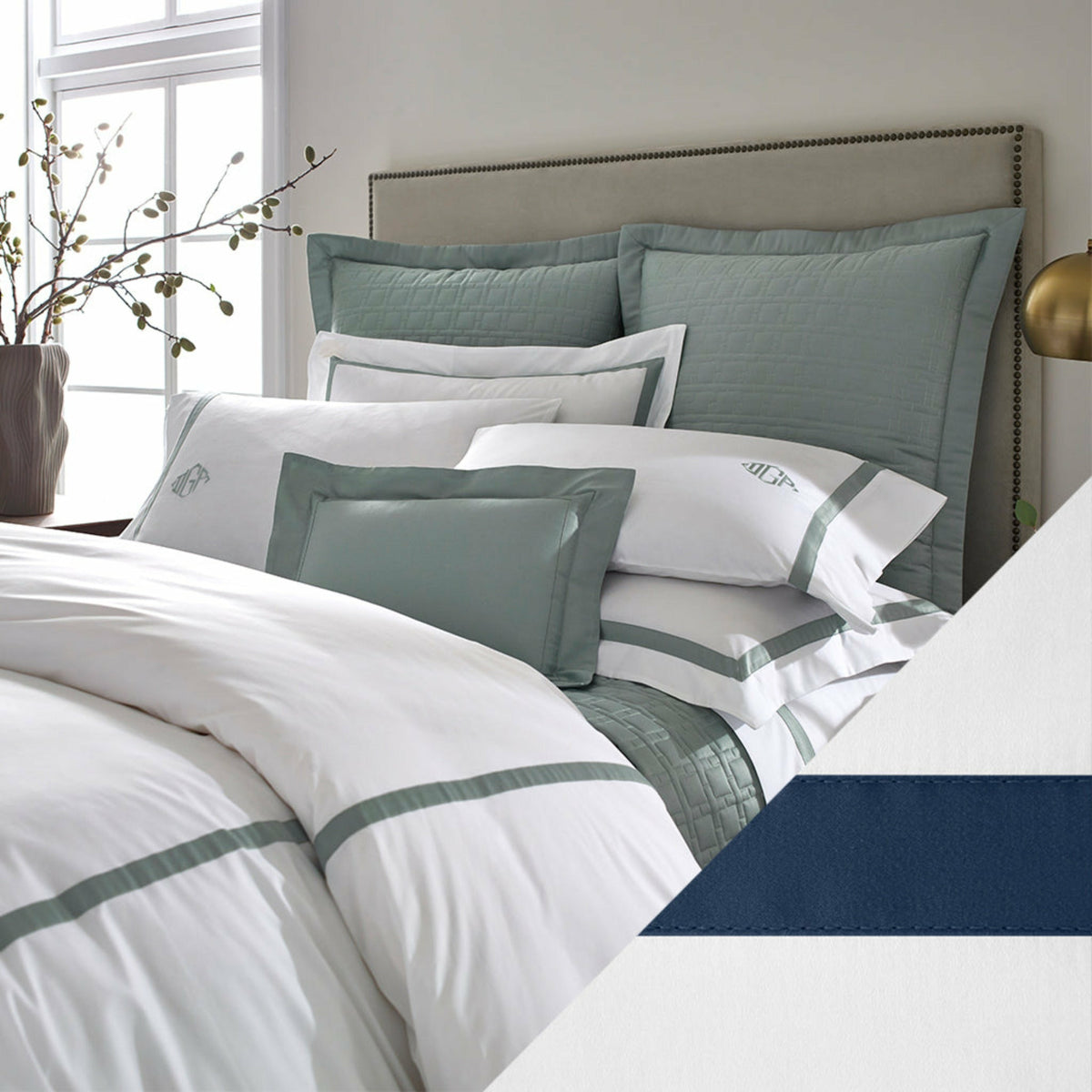 Home Treasures Fino Bedding Main White/Navy Fine Linens