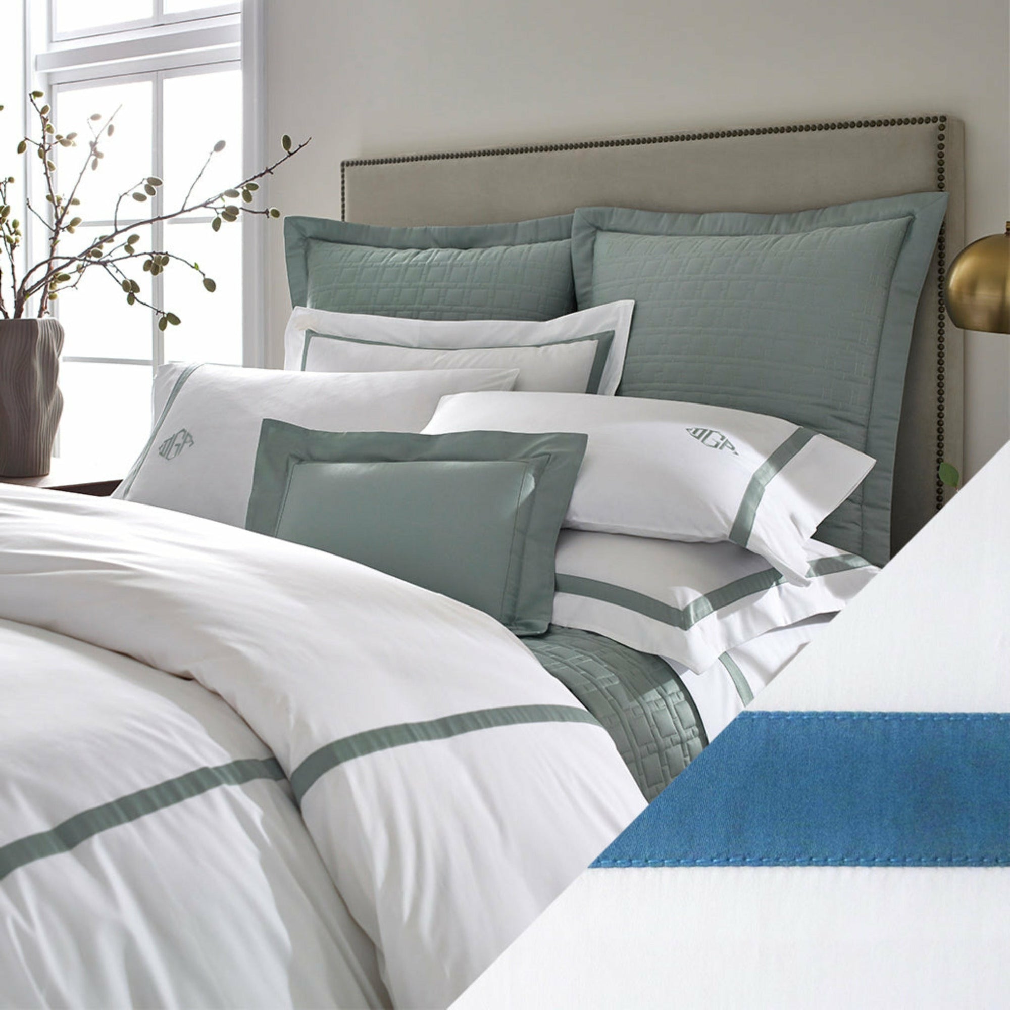 Home Treasures Fino Bedding White Teal Fine Linens