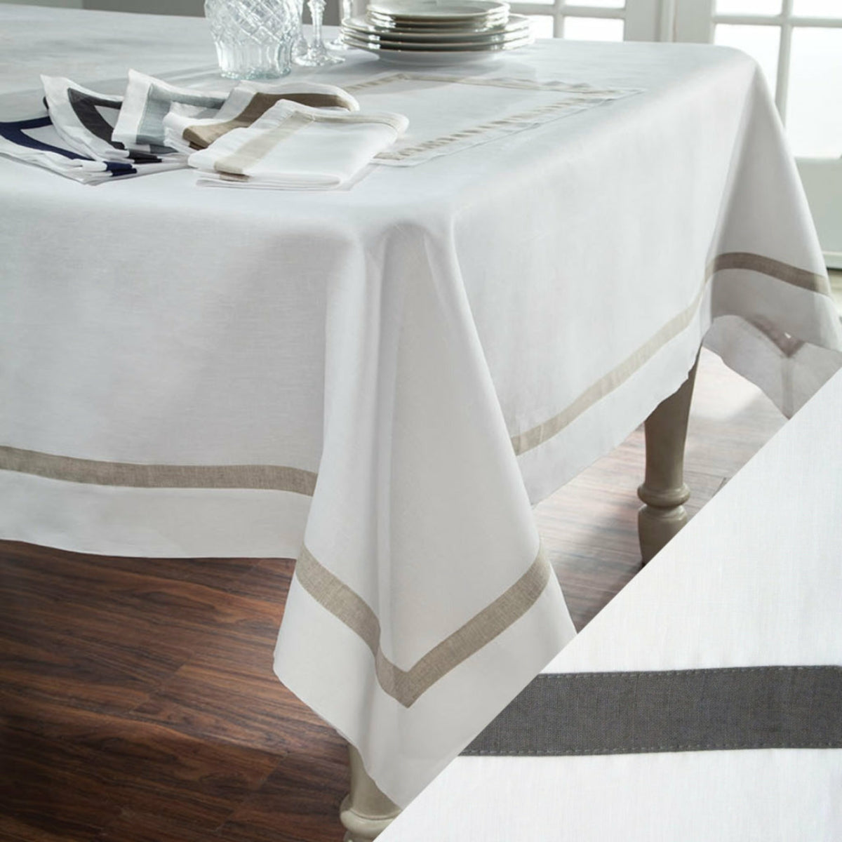 Home Treasures Fino Table Linens Main White/Gray Down Fine Linens