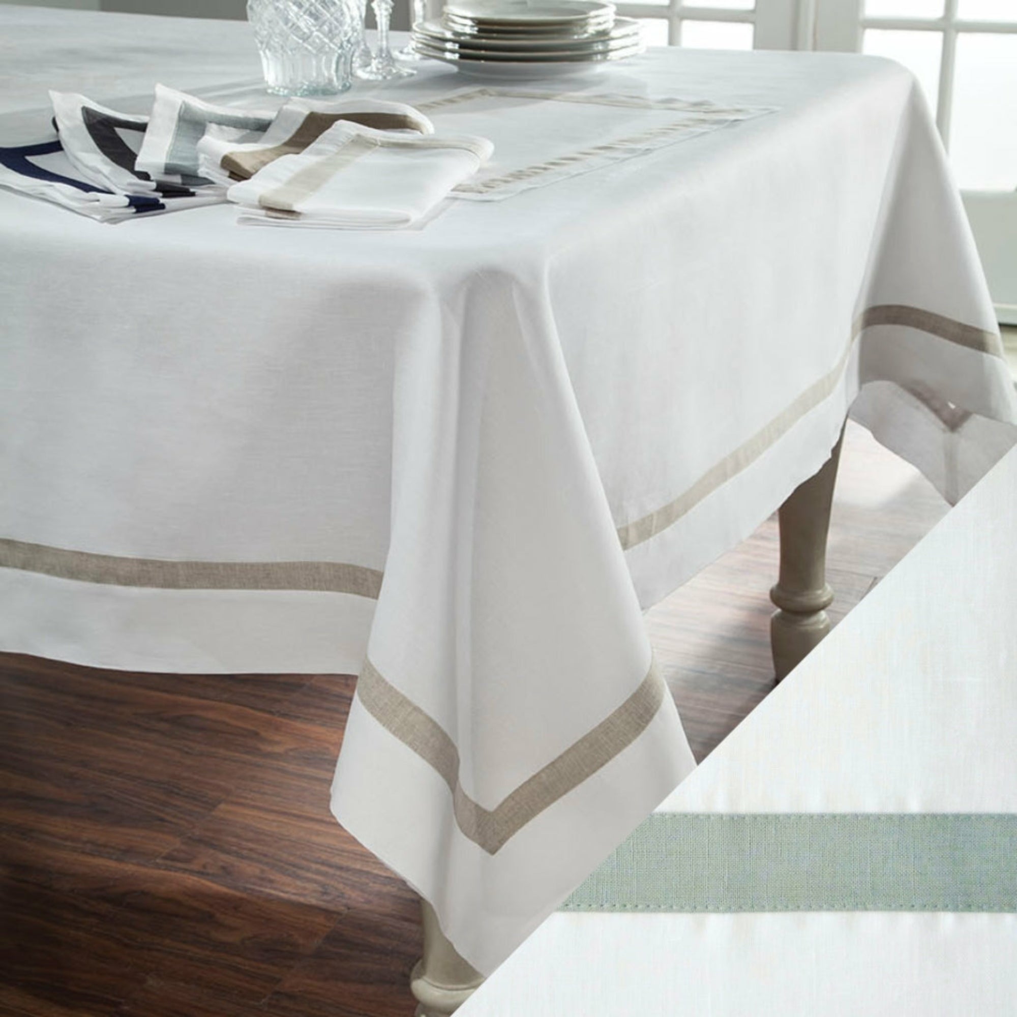 Home Treasures Fino Table Linens White/Irish Winter Green Fine Linens