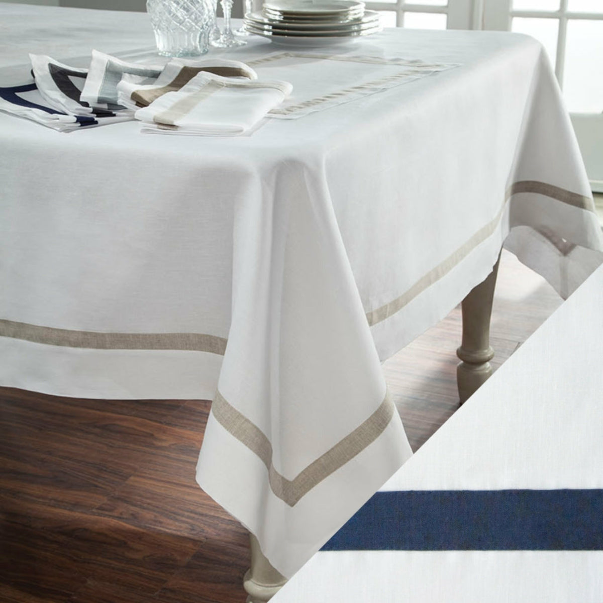 Home Treasures Fino Table Linens White/Navy Blue Fine Linens