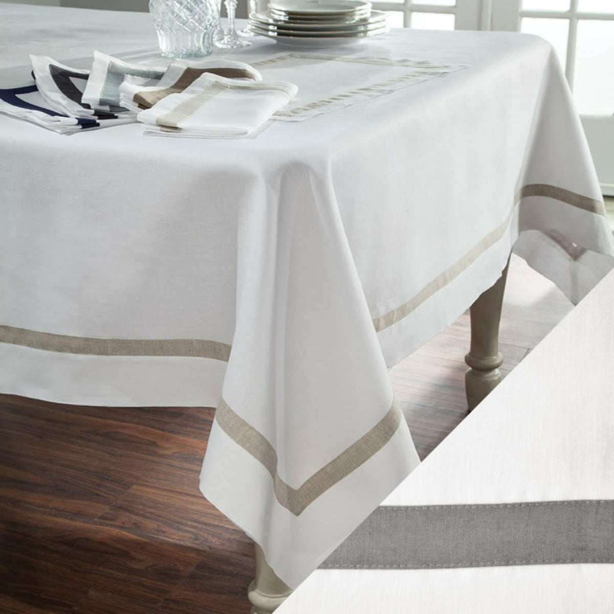 Home Treasures Fino Table Linens White/Steel Gray Fine Linens