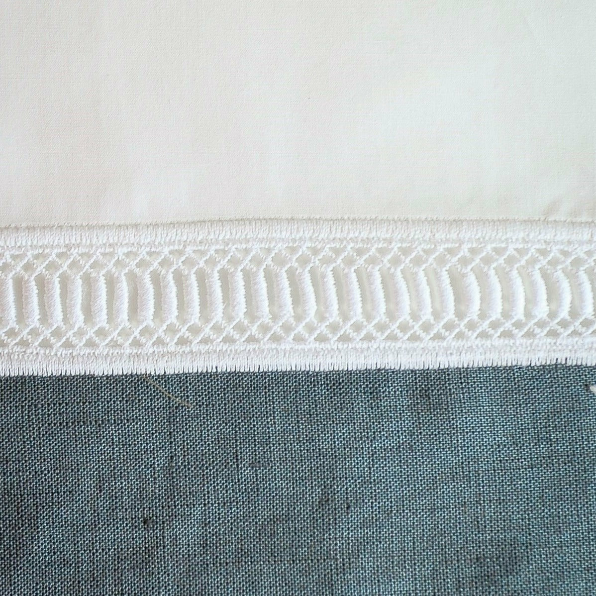 Home Treasures Linea Table Linens Swatch White/Dust Blue Fine Linens