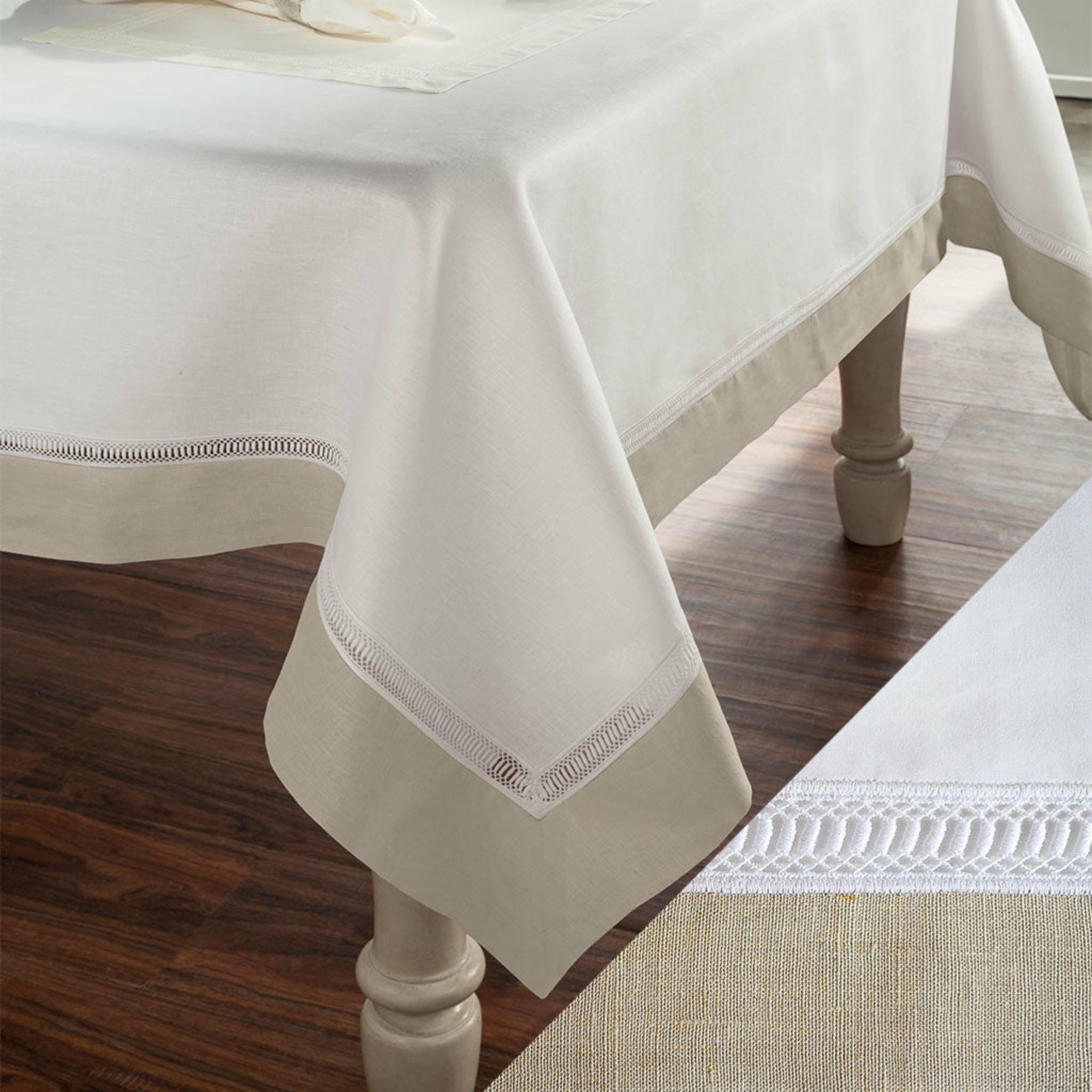 Home Treasures Linea Table Linens White/Dark Natural Fine Linens