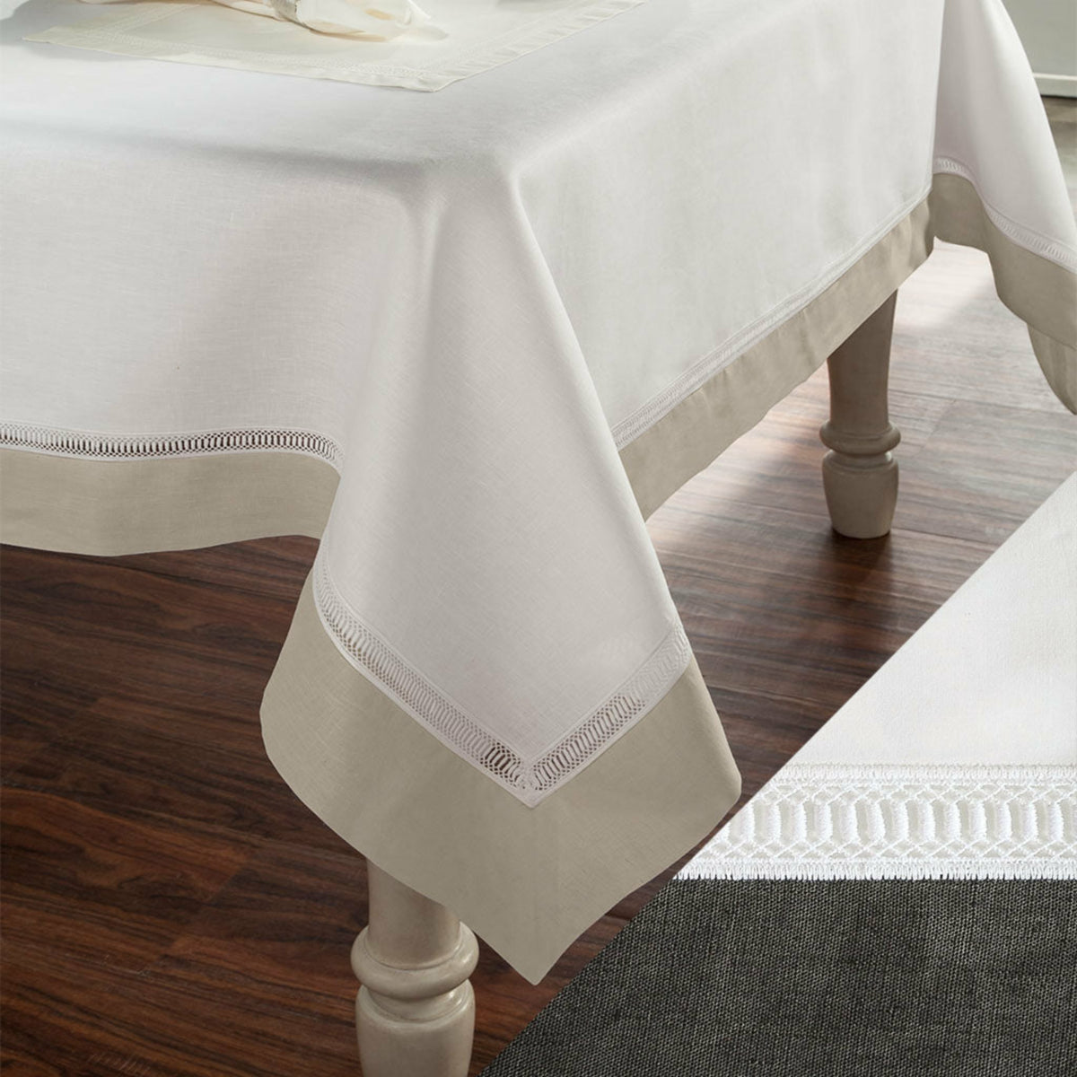 Home Treasures Linea Table Linens White/Gray Down Fine Linens