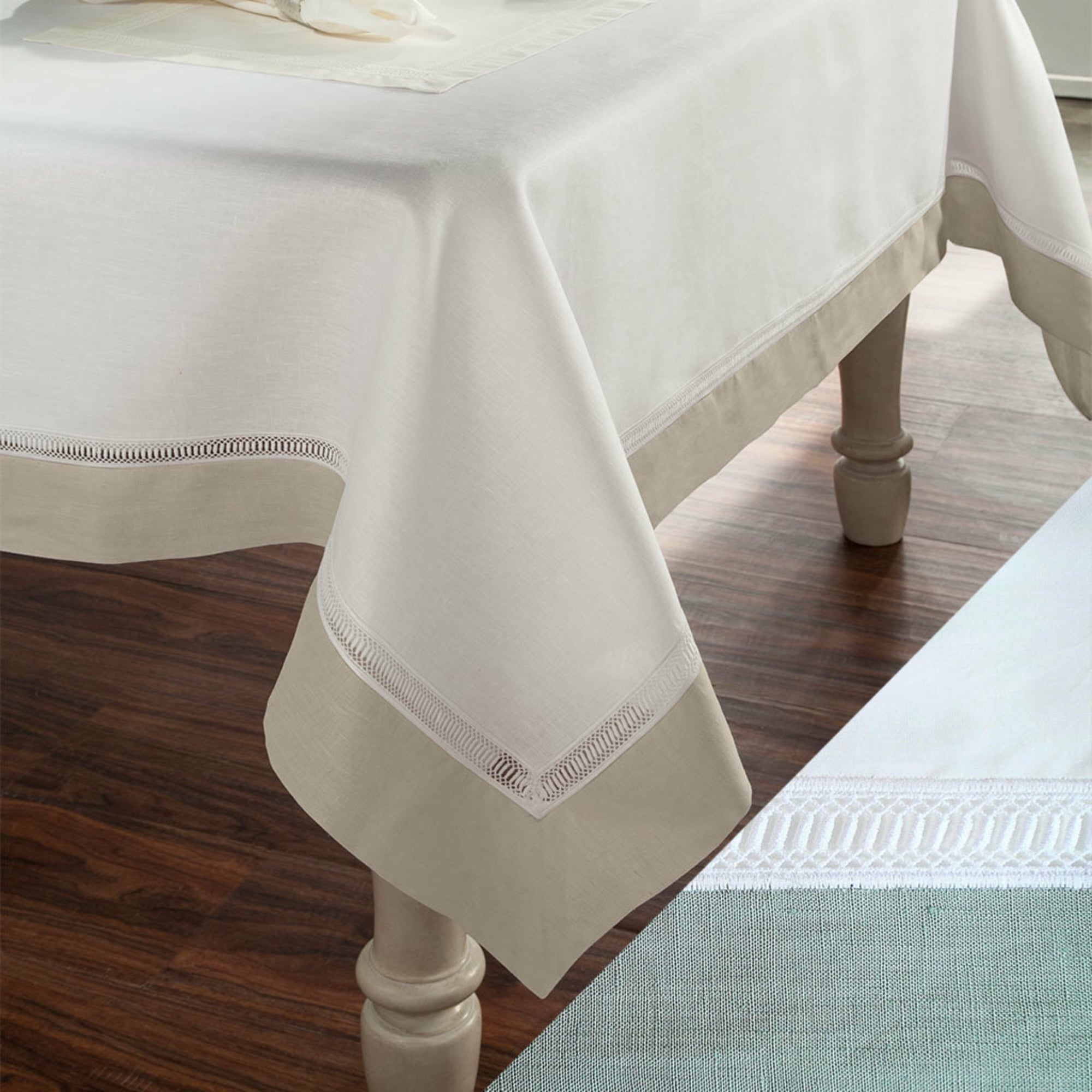 Home Treasures Linea Table Linens White/Irish Winter Green Fine Linens