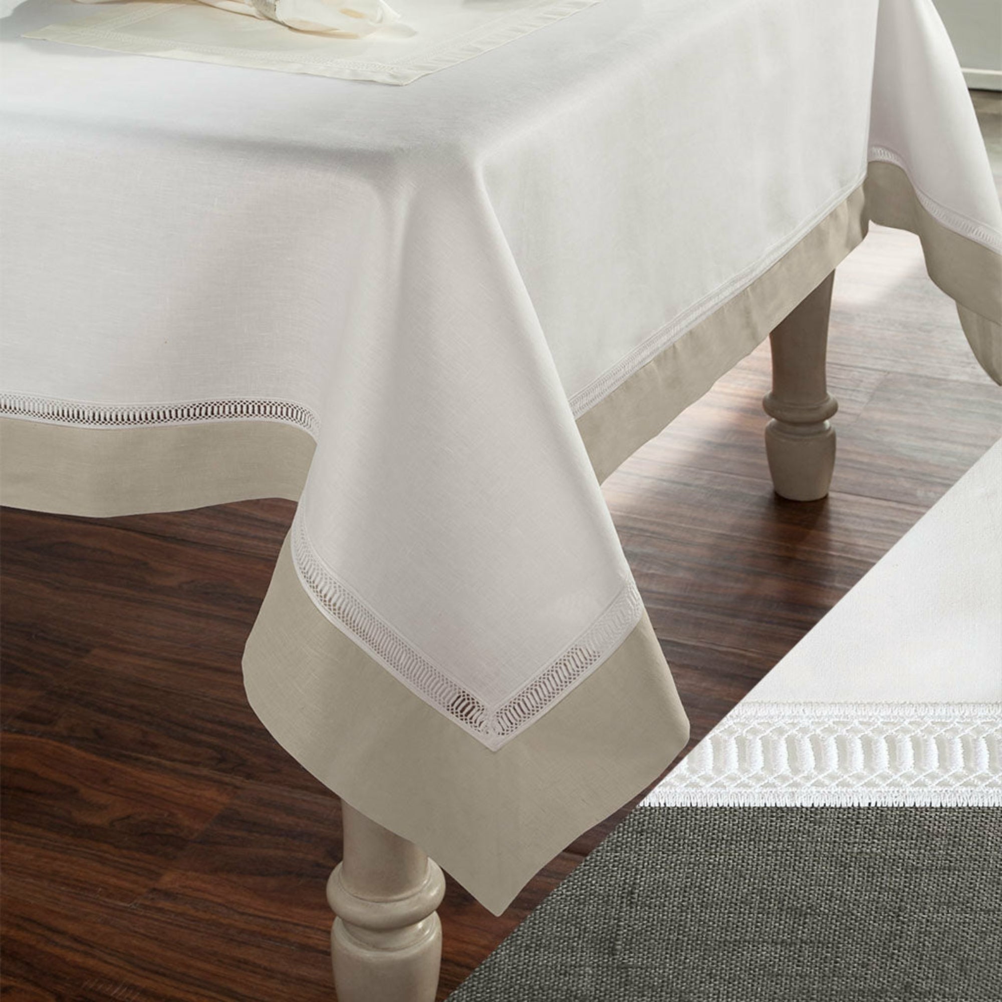 Home Treasures Linea Table Linens White/Steel Gray Fine Linens