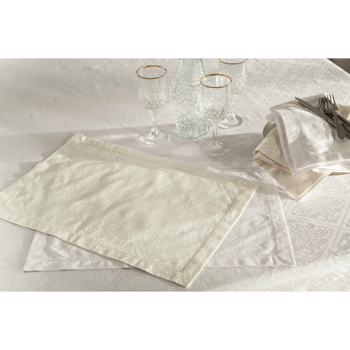 Home Treasures Luciana Scroll Table Fine Linens Detail
