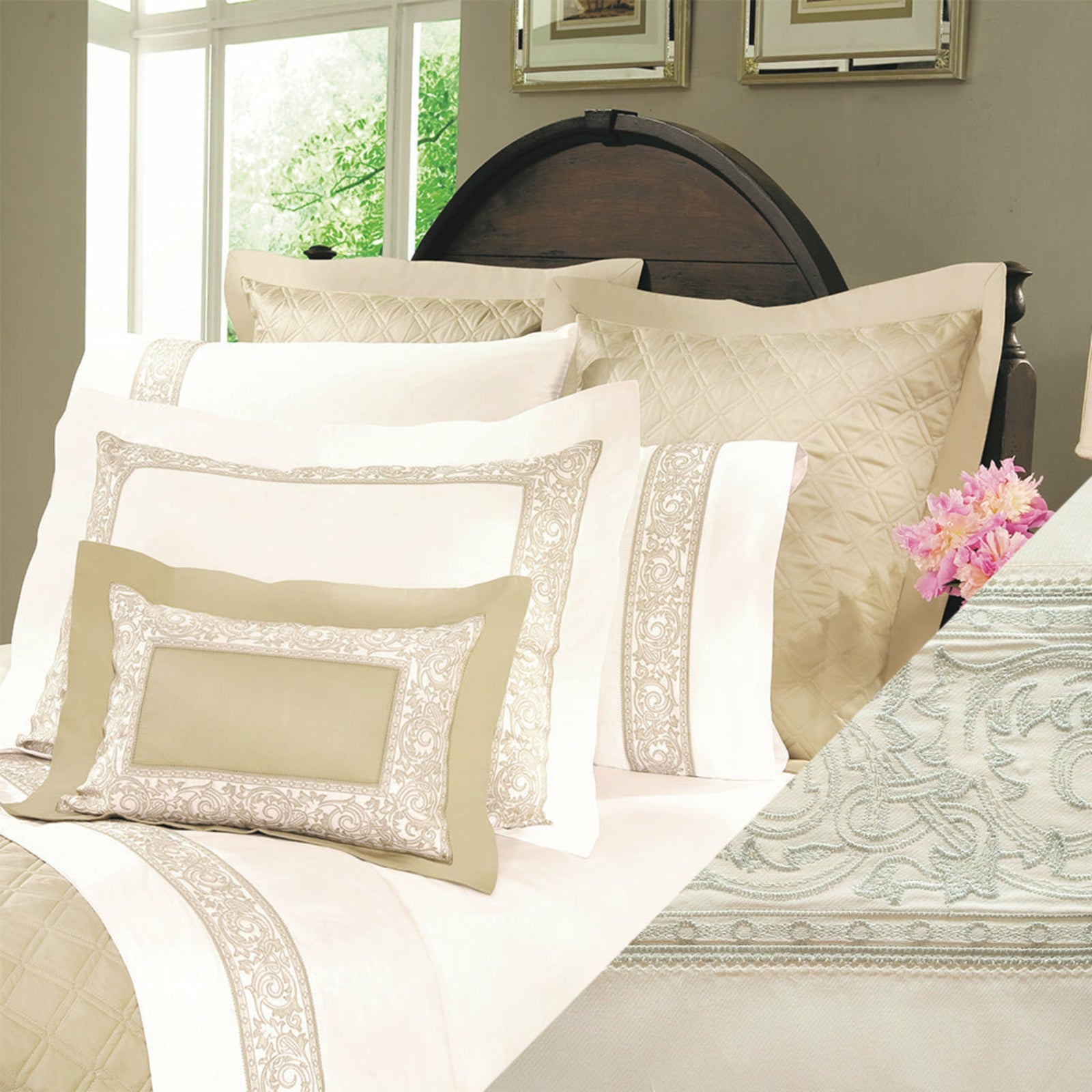 Home Treasures Paris Bedding Ivory/Eucalipto Fine Linens