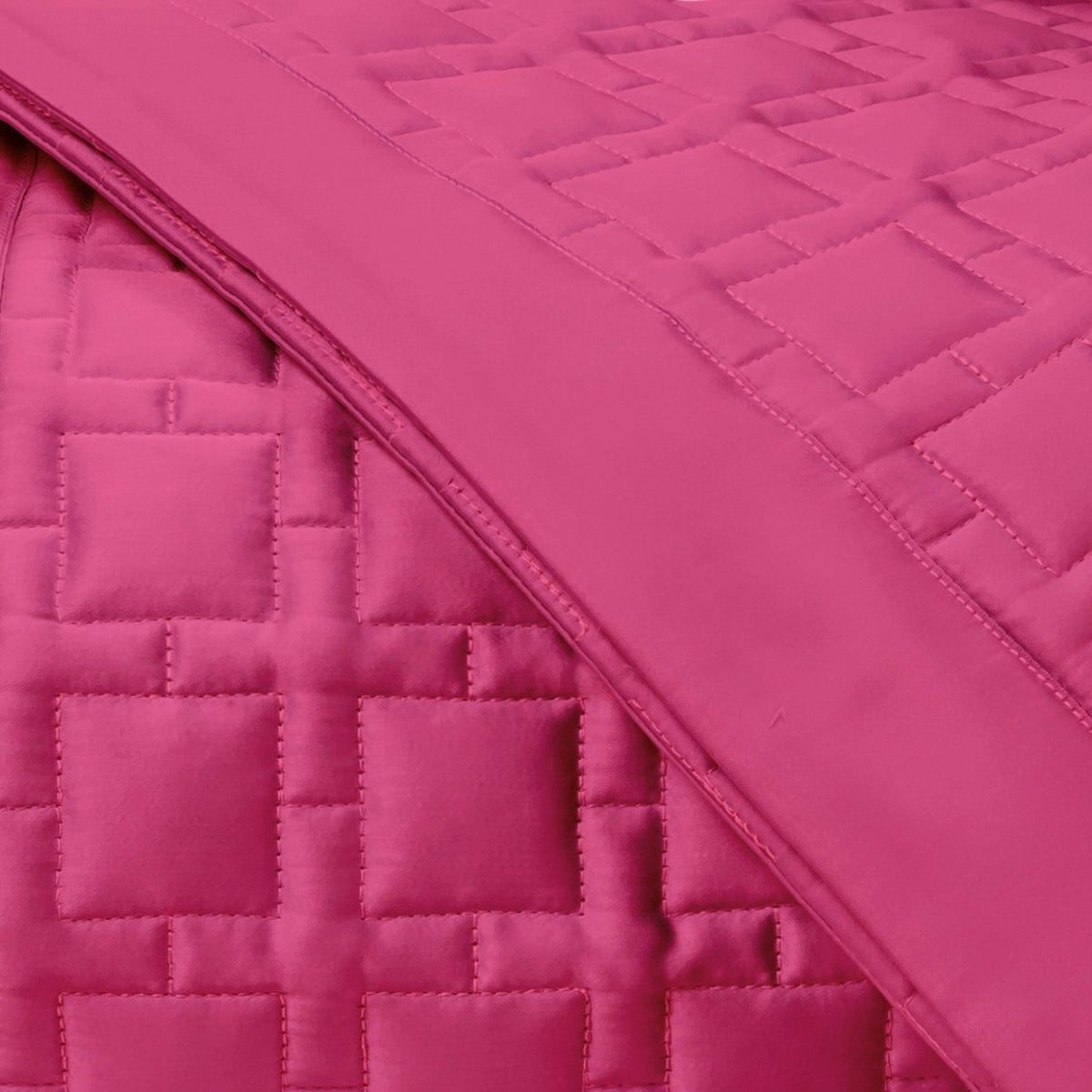 Home Treasures Square Pattern Quilted Bedding Swatch Bright Pink Fine Linens
