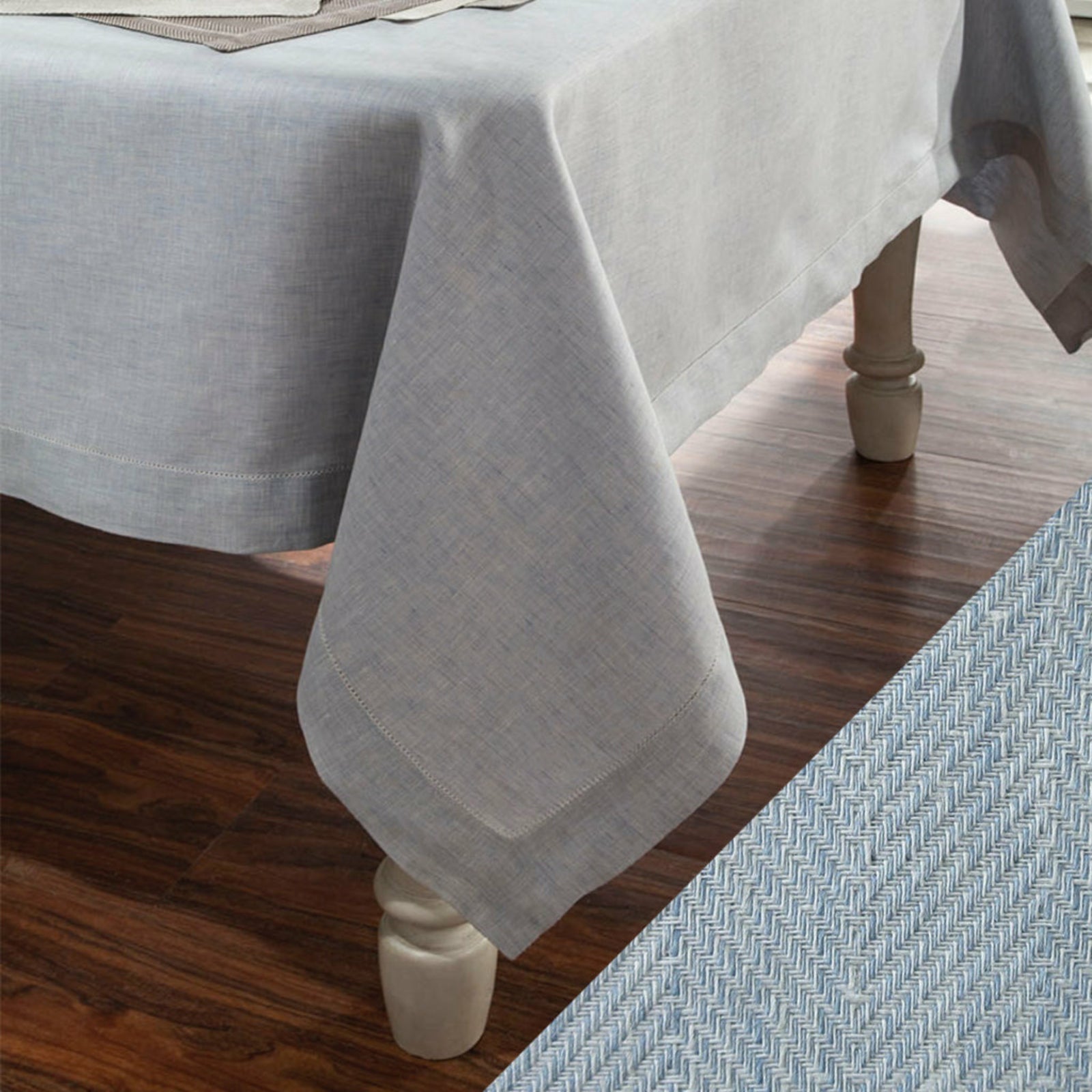 Home Treasures Zebra Table Fine Linens Light Blue Herringbone