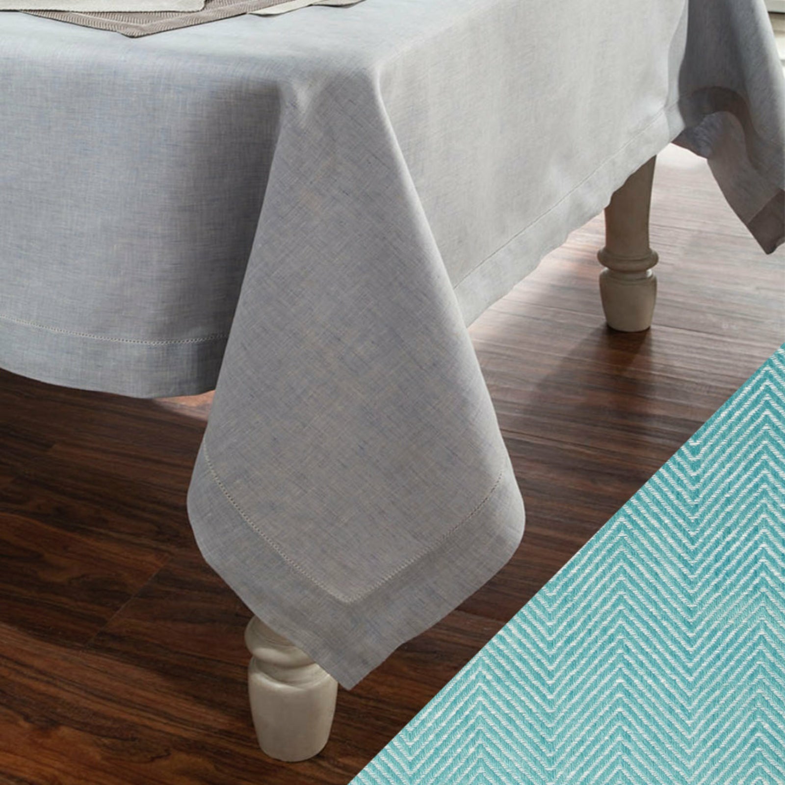 Home Treasures Zebra Table Fine Linens Main Aqua Herringbone