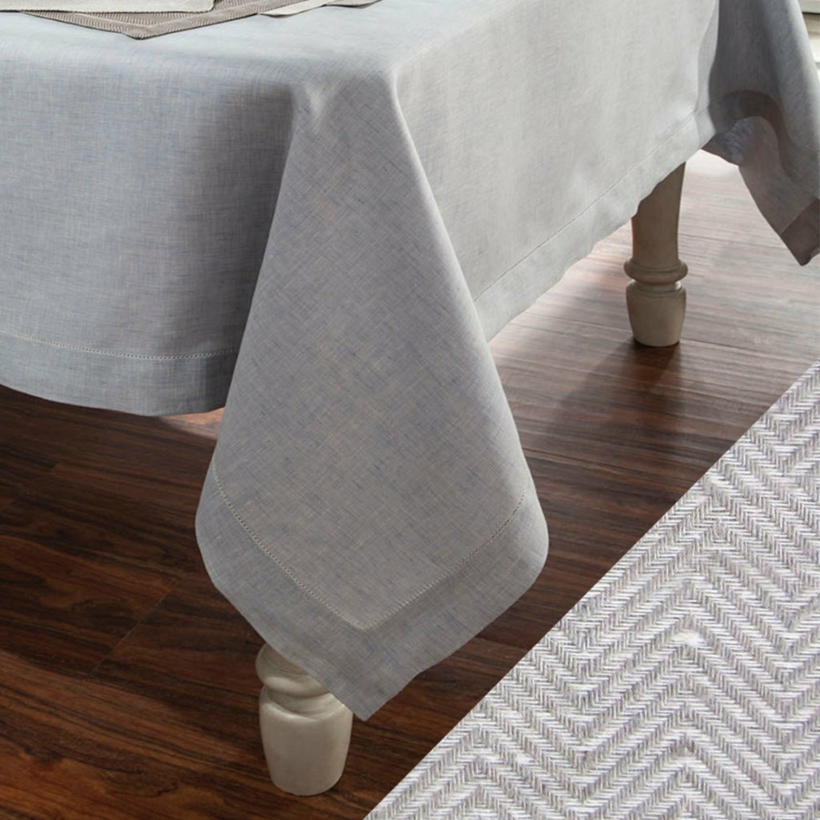 Home Treasures Zebra Table Fine Linens Main Cool Gray Herringbone