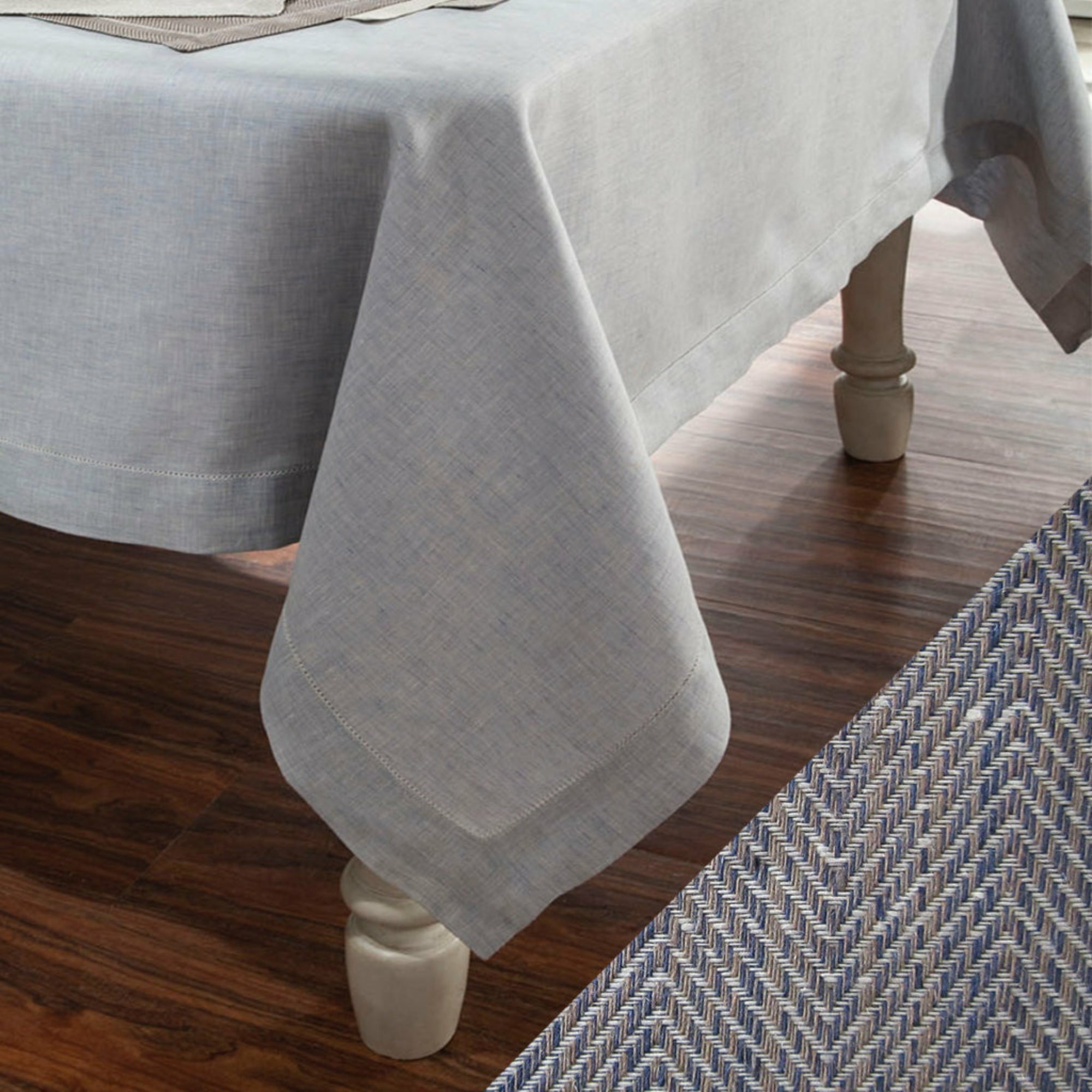 Home Treasures Zebra Table Fine Linens Main Gray Navy Herringbone