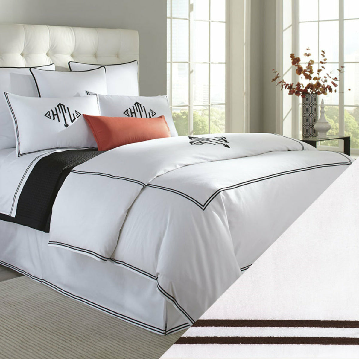 Home Treasures Madison Royal Sateen Hotel Bedding White/Chocolate Fine Linens