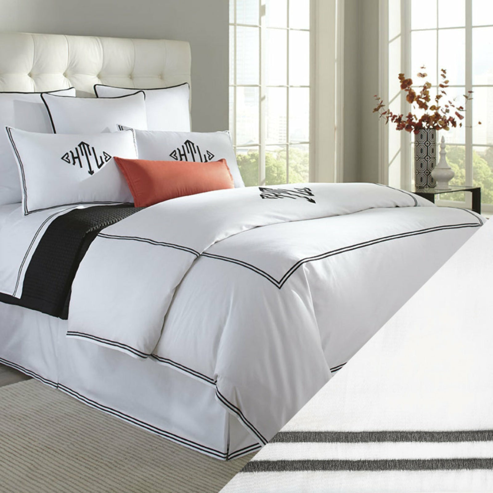 Home Treasures Madison Royal Sateen Hotel Bedding White/Grisaglia Gray Fine Linens