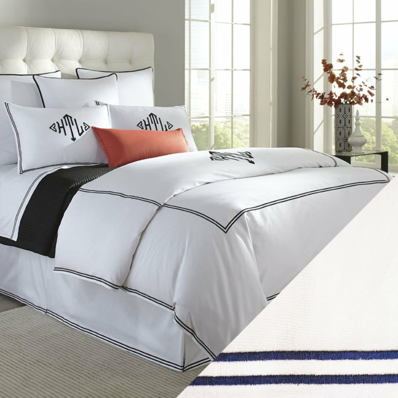 Home Treasures Madison Royal Sateen Hotel Bedding White/Navy Fine Linens